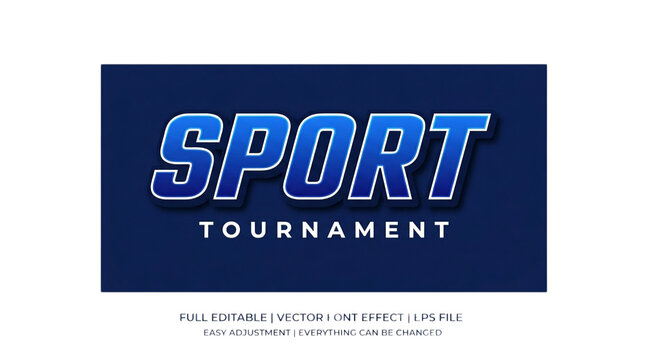 Sport tournament text effect, editable blue gradient typography style for athletic event branding, vector graphic design template isolated on transparent background