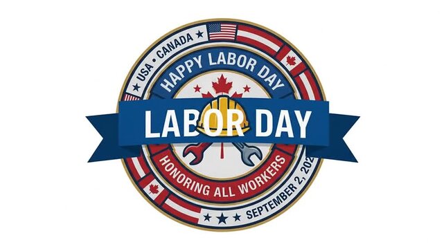 Labor Day Celebration Emblem Featuring A Yellow Hard Hat And Tools