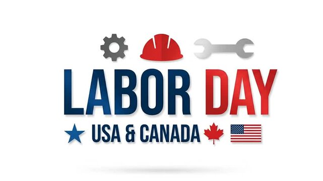 Labor Day celebration graphic with construction tools and national symbols