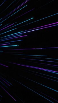 Neon Light Streaks Moving Fast Through Dark Space Abstract Background