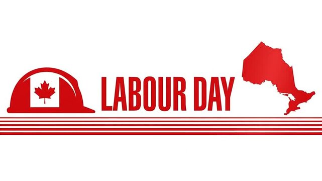 Red Labour Day Graphic Illustration with Safety Helmet and Map Shape