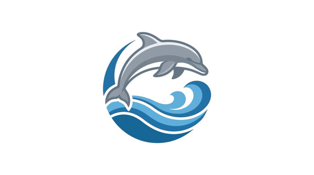 Modern Minimalist Dolphin and Wave in Blue and Gray Gradient Color Scheme Abstract Marine Logo Design