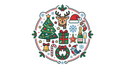 Fototapeta premium Christmas Holiday Icons Collage Festive Celebration Elements
