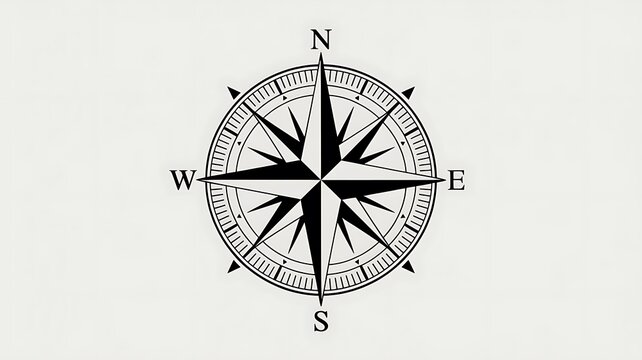 Vintage wind rose and compass rose design with cardinal directions North South East and West