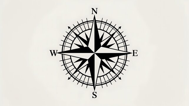 Vintage wind rose compass directional navigation symbol with cardinal points on a neutral background