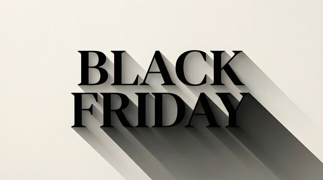 Black friday text isolated on white background with long drop shadows, minimalist typography design for retail sales and promotional marketing campaigns