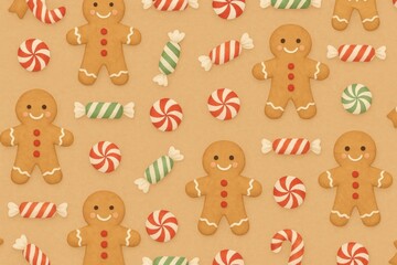 Fototapeta premium Festive gingerbread candy pattern
