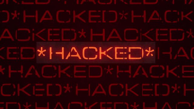 Hacked Warning Text Glitch on Red Cyber Security Background Animation. 4K