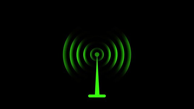 Radio wave tower connective network and signal waves , Expanding arc waves motion graphics and Radio waves background animation.4k motion video..