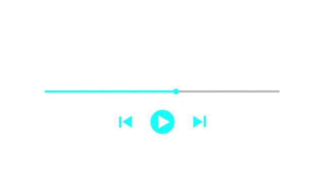 Animated audio music player timeline bar with a moving progress indicator on a white background.Modern multimedia interface representing music playback, audio streaming,and 4K motion graphics
