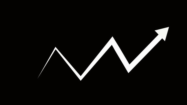 Animated white line graph rising on black background: financial growth and success concept chart business