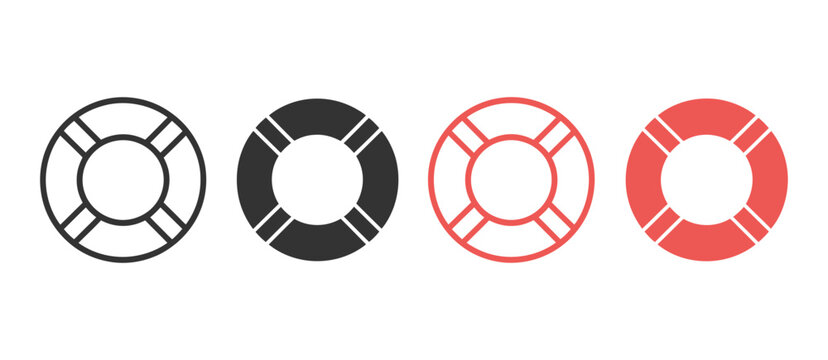 Lifebuoy rescue safety ring icon set, circular flotation symbols representing water rescue  