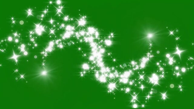 Glowing magic wand trail effect with bright white glitter sparkles luxury starlight loop and shimmering fairy dust beam motion for festive holiday green background and wedding celebration.