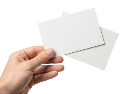 Hand holding two blank white business cards