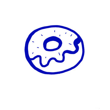 Cute hand drawn glazed donut with sprinkles doodle isolated on transparent background. Sweet bakery doughnut line art vector illustration.