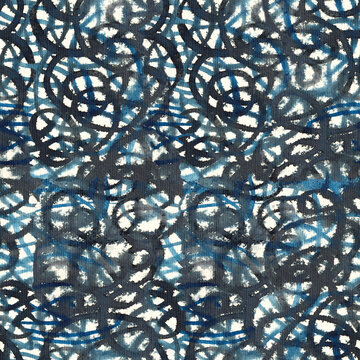 seamless pattern of entangled watercolor lines and swirls in navy blue