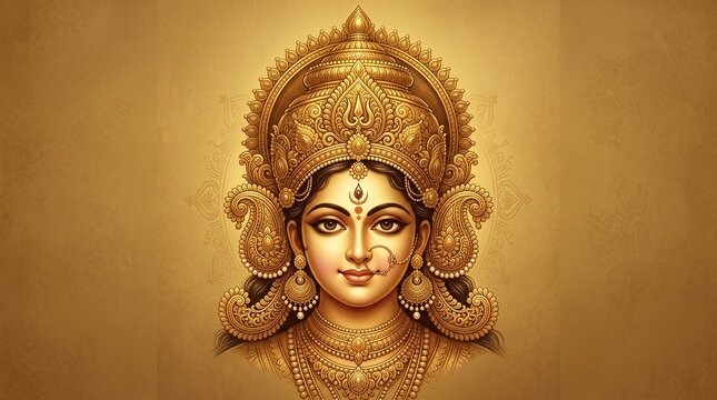 Elegant golden illustration of goddess durga face