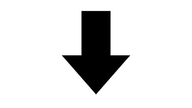 Black downward pointing arrow icon isolated on a white background