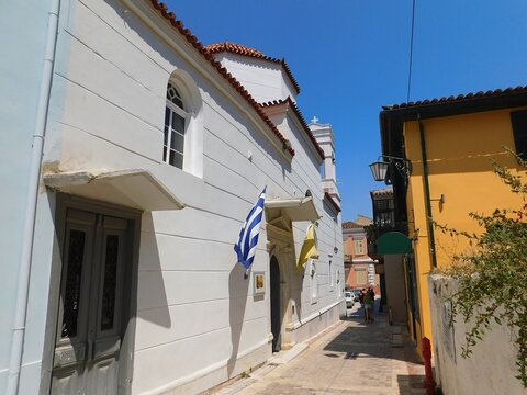 View of an old town historic street of Nafplio, Greece. The Goverrnor of Greece, I. Kapodistrias, was assassinated there in 1831