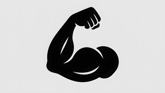 Black silhouette icon of a flexed bicep arm representing strength and fitness