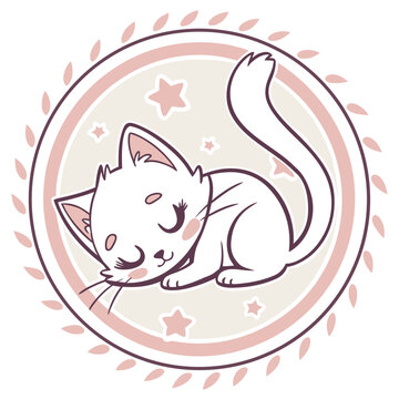 Sleepy kitten logo formatted in a sweet circular badge layout vector illustration