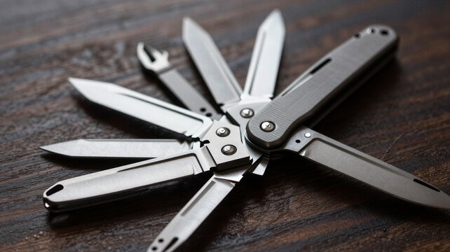 Pocket Knife Unfolding into Complex Abstract Blades