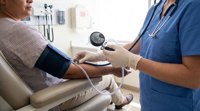 Patient Undergoing Blood Pressure Check During Medical Examination