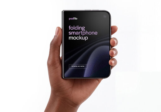 Hands Holding Folding Smartphone Mockup for App and Screen Design Presentation