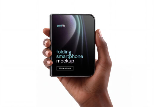 Hands Holding Folding Smartphone Mockup for App and Screen Design Presentation