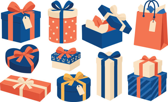 Colorful gift box vector seamless pattern featuring wrapped present packages with ribbons and bows, ideal for holiday wallpaper, birthday wrapping paper, and festive background designs