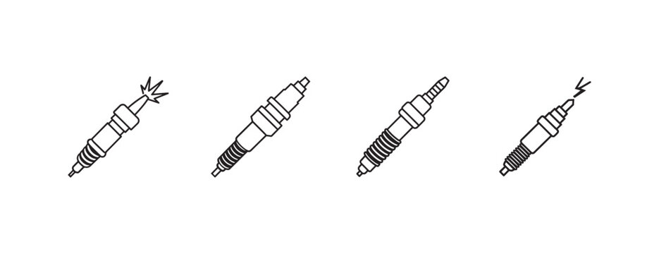 spark plugs with different designs and electrodes isolated on white background for automotive and engineering concepts