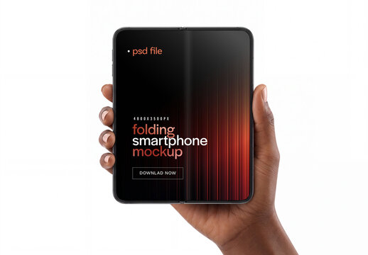 Hands Holding Folding Smartphone Mockup for App and Screen Design Presentation