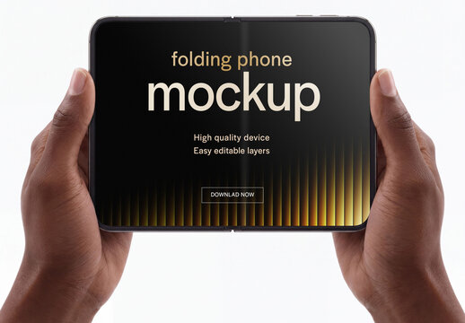 Hands Holding Folding Smartphone Mockup for App and Screen Design Presentation