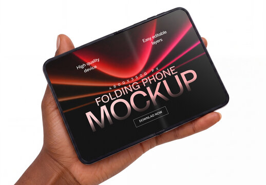 Hands Holding Folding Smartphone Mockup for App and Screen Design Presentation