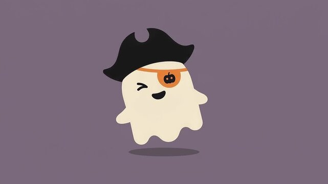 Halloween Cute Cartoon Pirate Ghost Character Winking and Floating 4K Animation for Halloween Projects