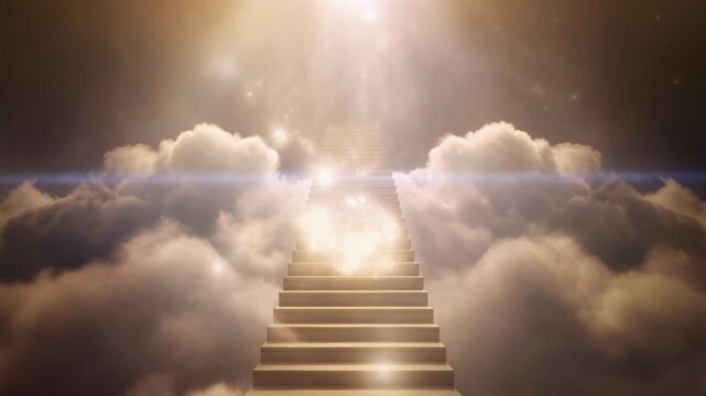 雲の階段を満たす真珠色の天上光
