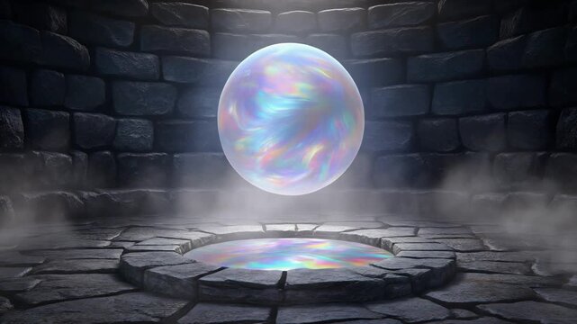 石の円環に浮かぶオパールの発光球