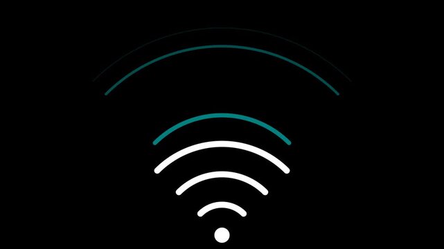 Wi-Fi Signal Indicator: A minimalist representation of a Wi-Fi signal strength indicator against a dark background, with radiating arcs in white and cyan symbolizing connectivity.