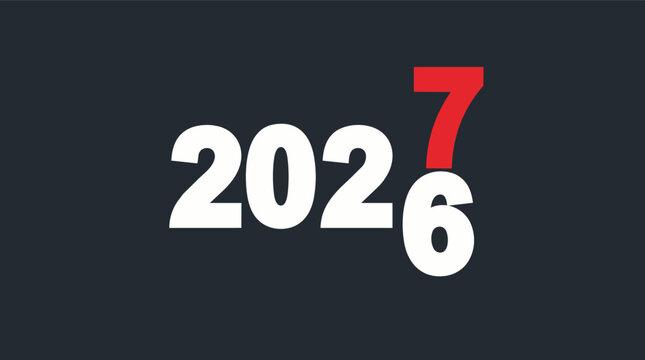 new year two thousand twenty six to seven celebration text symbol sign graphic logo bold font red white numbers date event holiday party change future banner an