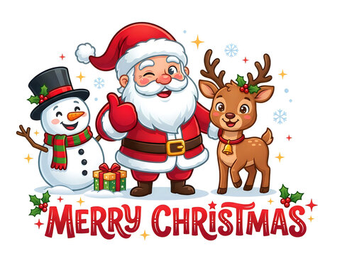 Santa claus with snowman and reindeer