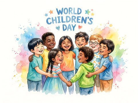 Happy diverse kids celebrating childrens day