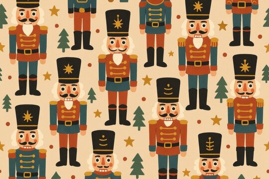 Festive nutcracker soldiers pattern background