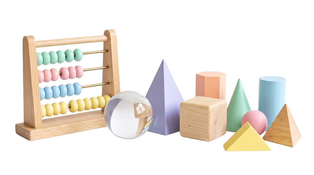 Wooden abacus and various geometric shapes for children learning with educational toy counting tool pastel blocks math education preschool toys