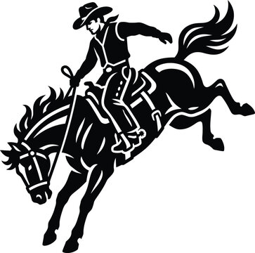 Cowboy on Bucking Bronco Horse Silhouette