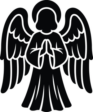 Angel with Wings and Halo Silhouette &ndash; Serene Heavenly Guardian Angel Icon