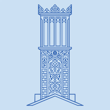 Traditional Persian windcatcher or Badgir architectural line drawing vector
