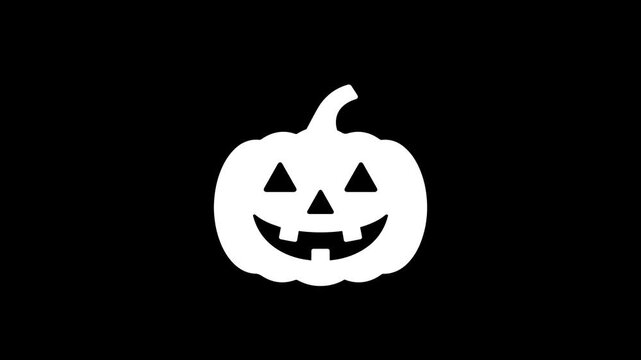 White Flat Halloween Jack O Lantern Pumpkin Face Icon Loop Animation on Black Background