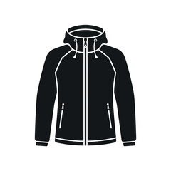 Black and white illustration of a hooded jacket with zippers. © Romlah
