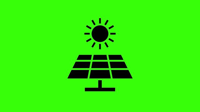 Solar Panel Harnessing Sun Energy Loop Animation on Green Screen Background Representing Sustainable Technology and Renewable Green Electricity