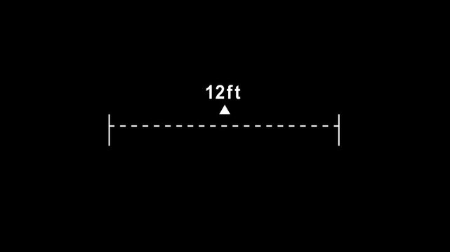 A dotted line representing a 12 ft measurement for design and layout purposes ,Measuring distance length dotted line animation, ,White vertical dotted line measuring height animation, alpha channe